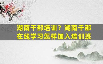 湖南干部培训？湖南干部在线学习怎样加入培训班