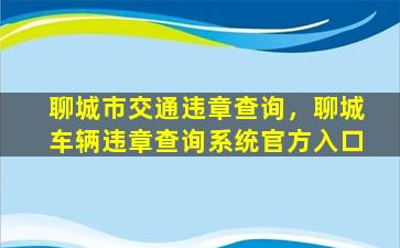 聊城市交通违章查询，聊城车辆违章查询系统官方入口